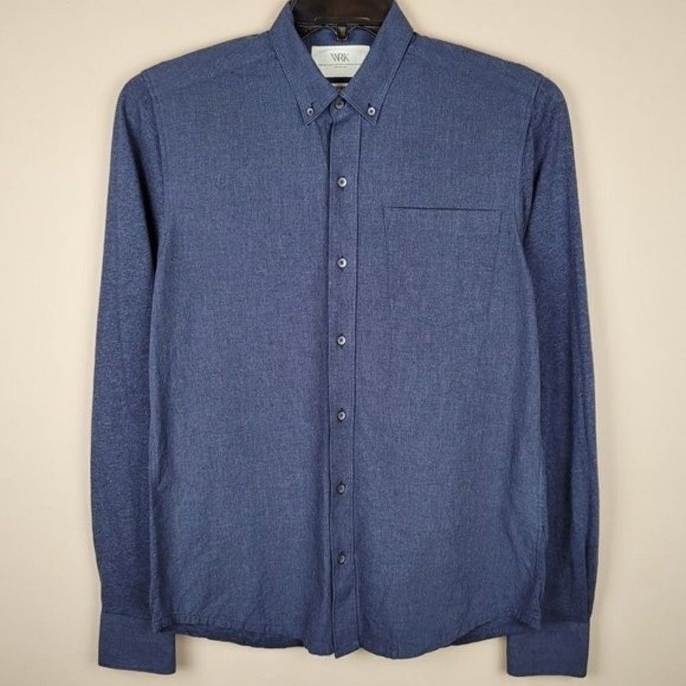 WRK Work Rest Karma The Reworked Shirt Button Down Solid Navy Long Sleeve S
